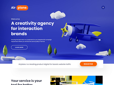 3D Agency Airplane. Website Landing Page 3d 3d animation 3d animation studio bands banner blender blendercycles cartoon cloud concept design studio hero image icon landingpage logo lowpoly plane sky website website design