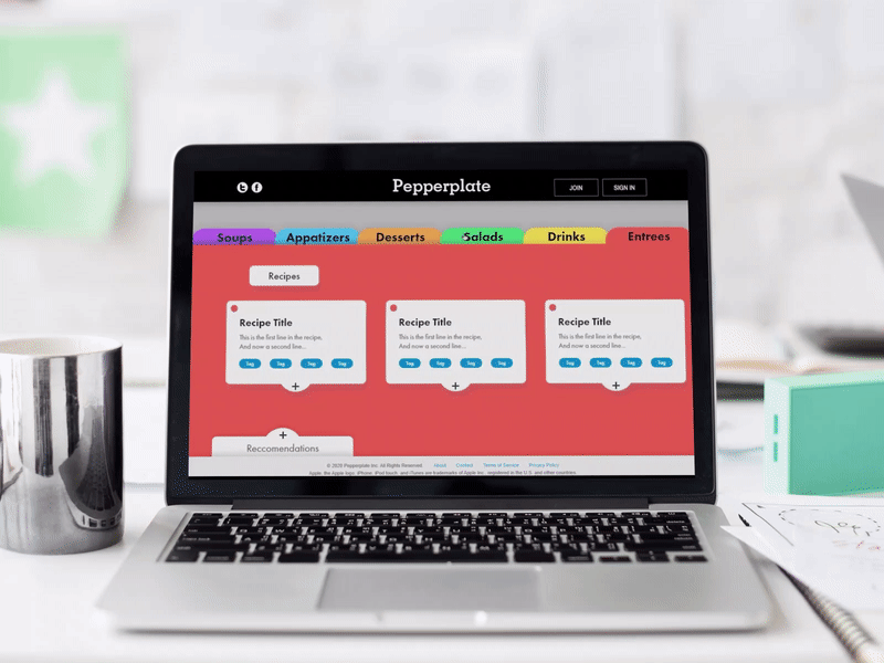 Pepperplate Interactive Website Mockup animation design product design ui ux web design website website design xd xd design