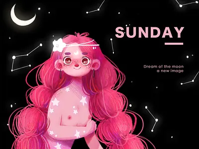 Dream of the moon branding design dream girl illustration illustration moon sunday typography web website