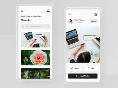 Unsplash App Redesign app clean clean ui icon interface ios iphone minimal mobile mobile app photos redesign stock ui ui ux ui design unsplash user interface ux ux design