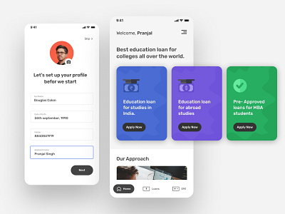 Profile and Home page carousel education educational loan fintech homepage landing loan profile setup ui uiux