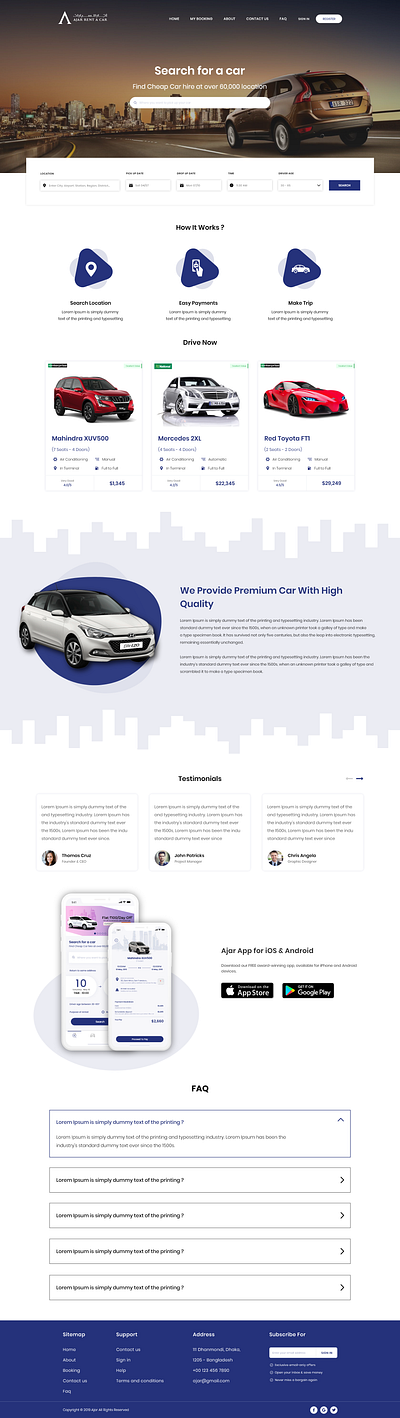 Car Rental Website design flat layout minimal mockup typography ui web website