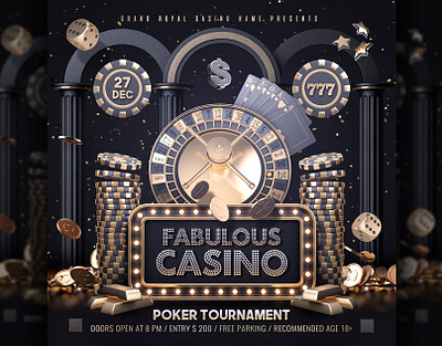 Golden Casino Template black blackjack casino casino flyer casino night challenge chips club dice dollar flyer gamble gambling poster template