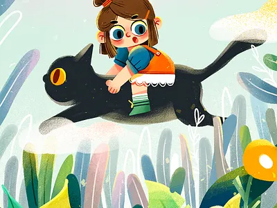 骑上我的大猫去冒险 adventure branding cats child illustration children design flat girls illustration plants tigers