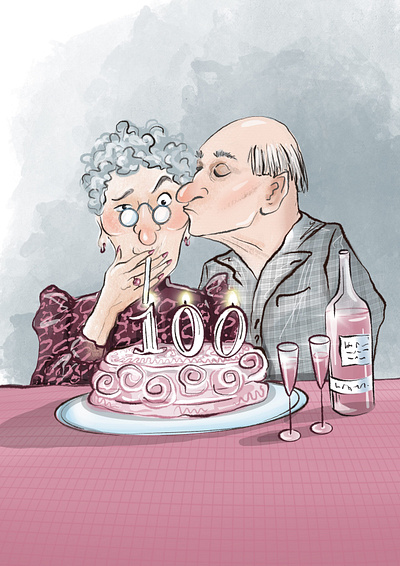 Happy birthday, my love! card character congratulation drawing funny handmade happybirthday illustration old people scetch