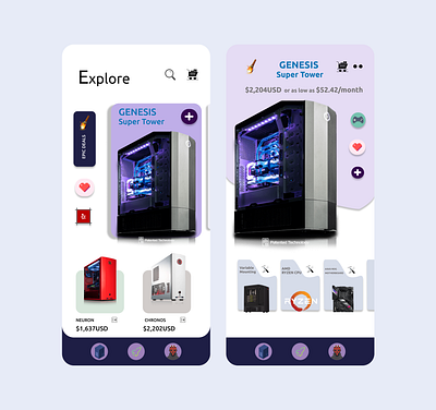 Custom PC E-shop application app branding clean design flat graphic design icon illustration logo minimal mobile typography ui ux web