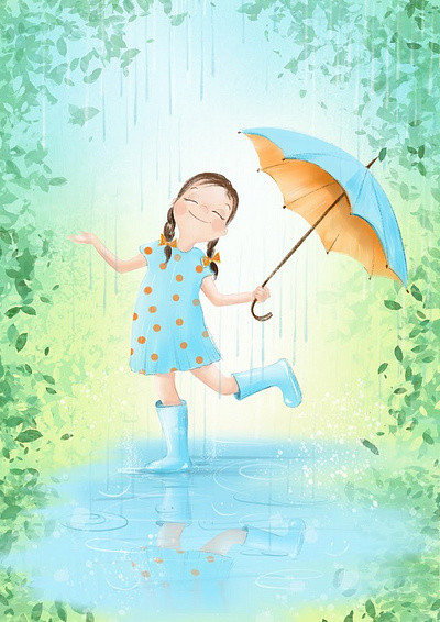 Under rain bookillustration caracter children book illustration childrens book design drawing girl character girl illustration girls illustration rain