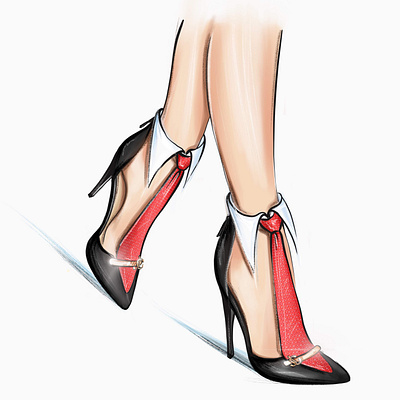 Shoes with a tie black and white design drawing fashion foot illustration legs shoes tie