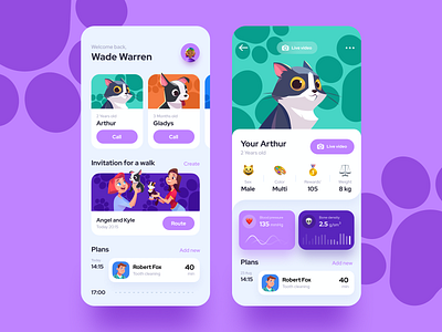 Pet app animal app calendar cat clean concept dailyui design dog flat illustration pet pets plan profile ui user inteface ux uxdesign walk