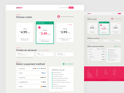 WeVPN Get Started - Signup create account dribbble best shot get started graphic design payment payment form payment method pricing page pricing plan pricing table product design signup signup page ui ux design user experience design user interaction user interface design visual design vpn vpn app