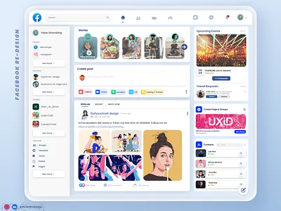 Facebook Redesign Concept - Home page branding clean design community facebook facebookredesign illustration photoshop redesign redesign concept simplify smoothie social media design ui uiux ux