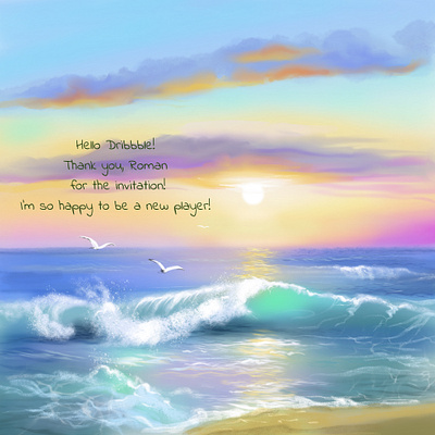 Hello Dribbble digital digitalart digitalartwork drawing dribbble first first shot hello dribble hellodribbble illustration sea sea wave seascape