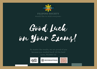 Filipino Society Good Luck Exam Poster artwork branding design illustration logo minimal poster typography visual visual art