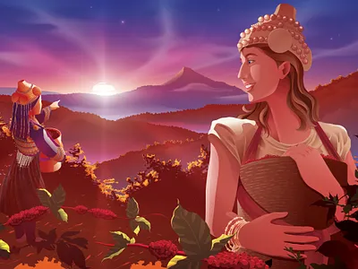 The Nomad adobe illustrator coffee coffee bean digital nomad farm harvest hill valley illustration nomadic nomads remote working tribes vector art