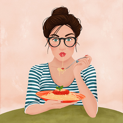 SPAGHETTI art digital art drawing eating food girl illustration pasta portrait spaghetti woman