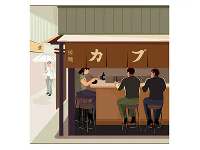 Ramen bar character design illustration japan japanese men noodle pastel people ramen vector women