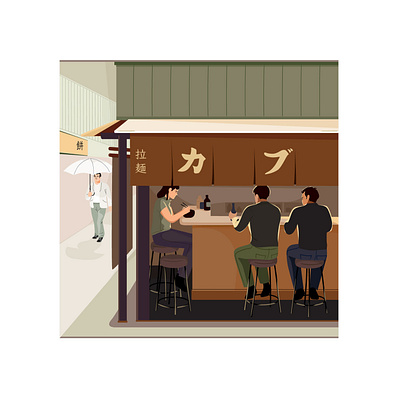 Ramen bar character design illustration japan japanese men noodle pastel people ramen vector women