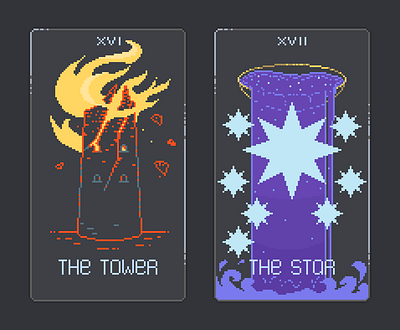 The Tower (16) The Star (17) - Tarot Arcanas benji13tarot pixel pixelart pixelartist tarot tarot card tarotdeck