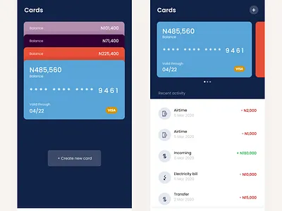 Finance app exploration (Cards) mobile app mobile app design ui ux