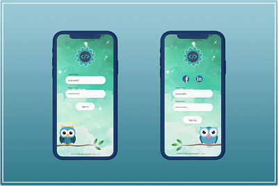 Login and Sign Up Page app blue branding design hackathon iphone app logo minimal owls seagreen ui ux