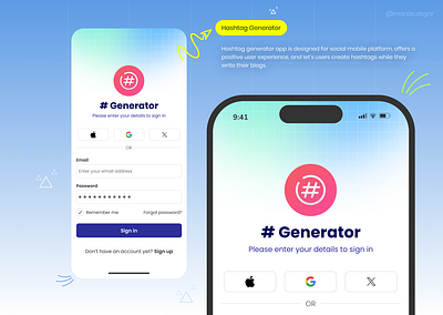 Hashtag Generator-mobile app ai mobile app creative mobile app generator app generator tool hashtag generator hashtag mobile app ios app only mobile app concept ui x mobile app