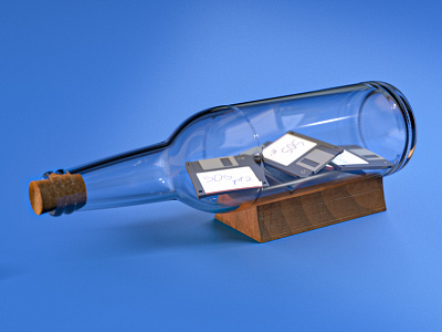 Message in a bottle 💾 3d 3dart abstract bottle c4d cinema4d floppy disk glass render surreal