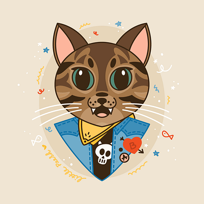 Apollo bengal cat confetti denim vest illustration illustrator kitten pet portrait portrait illustration scribbles vector