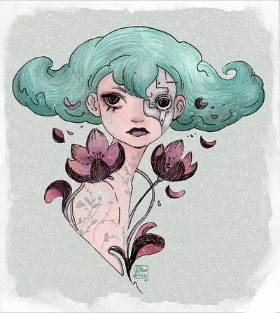 Magnolia angryalbatros chracterdesign girl illustration lineart portret procreate