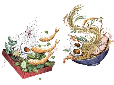 Bento box and ramen illustration angryalbatros bento digital art illustration japan japanese food lineart procreate ramen