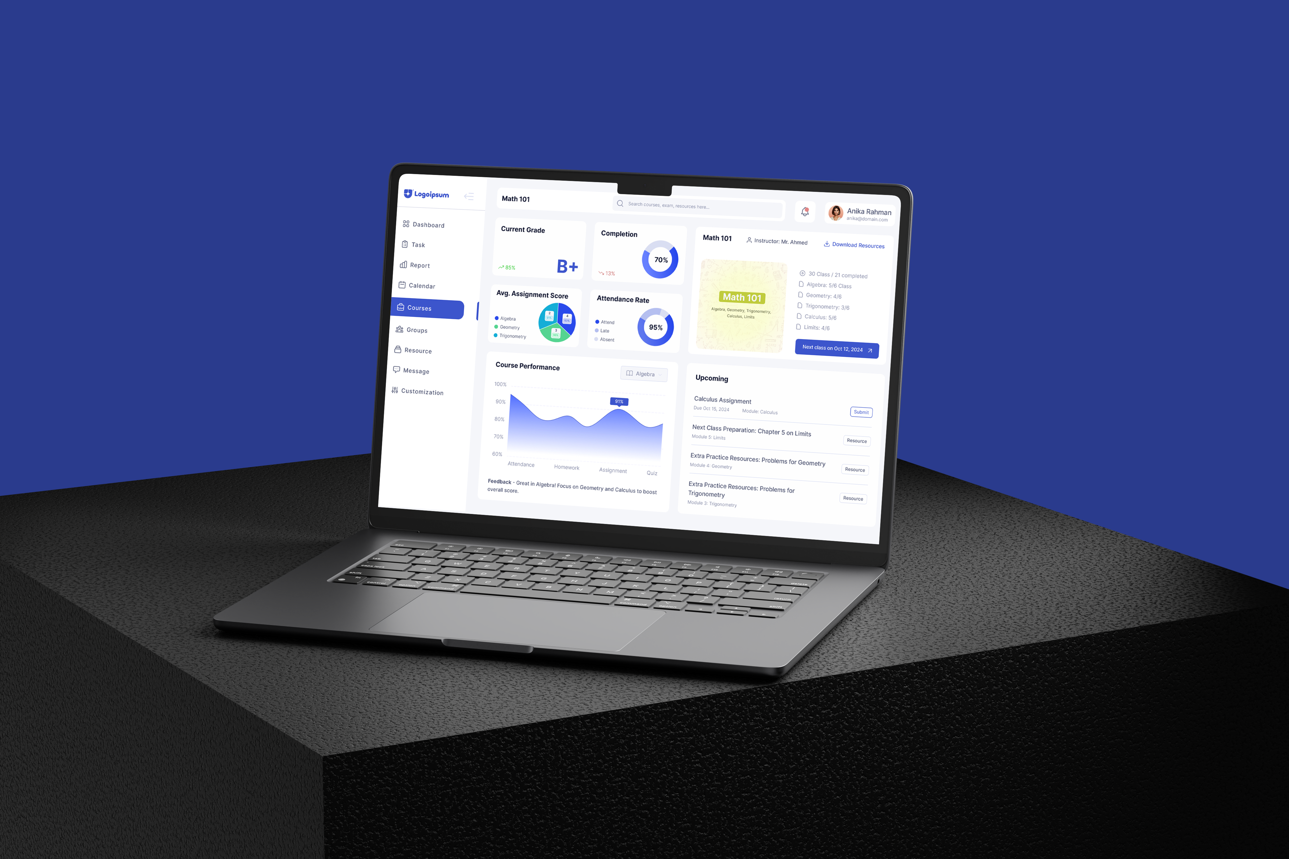 Student Performance & Course Management Dashboard UI Design app course analytics ui data visualization in education edtech ui ux education dashboard elearning dashboard design figma ui design responsive web dashboard student dashboard ui ui ux for learning platforms web