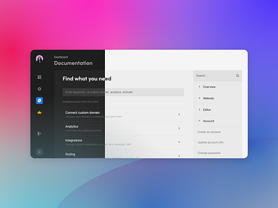 Documentation Redesign dark mode knowledgebase web design