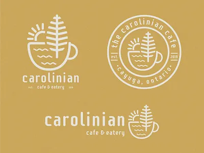 Carolinian Cafe Branding branding branding and identity branding design cafe cafe logo circle logo coffee shop flat flatdesign icon identity design logo logo inspiration monoline nature nature logo one color retro sun vintage logo
