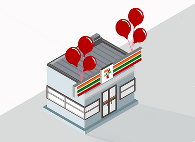 Happy 7/11 day! apple pencil balloon branding design illustration isometric isometric art isometric illustration procreate procreate app retail shop slurpee store storefront