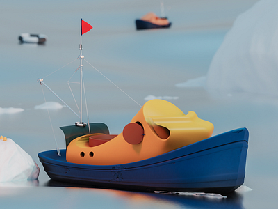 Yacht 3d minimal modeling mountian sea snow waves yacht