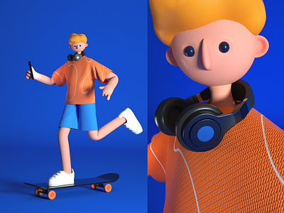 skaterboy 3d boy c4d character cute