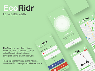 Electric Scooter Renter App Design - EcoRidr app design behance branding dailyui design dribbble earth illustration interaction scooter typography ui uidesign uiux uiuxdesign ux uxdesign vector
