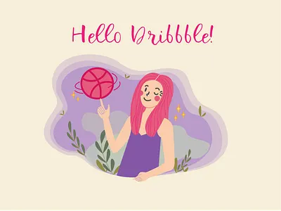 HELLO dribbble debut girl greeting hellodribbble illustration illustrator pink siberia tomsk vector