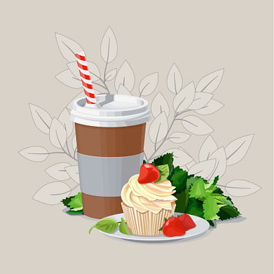 Coffee ai cake coffe illustration illustrator leaves strawberry