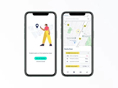 Bus Time Tracker App app app concept app design bottom navigation bus bus time dublin bus figma illustration iphone location maps minimal navigation nearby prototype public transport search tracker ui ux