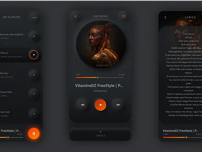 Music Player Dark Mode dark app dark ui design digital gradient iphone minimal mobile music music player neumorphism night mode orange round shadow skeuomorphic stream ui uiux ux