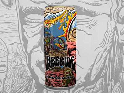 beeride artwork badgedesign beer can beer illustration beers bobber brand branding and identity branding design caferacer choppers custom type harley davidson illustration logo motorcycle motorcycle art motorcycles psychedelic art typography art