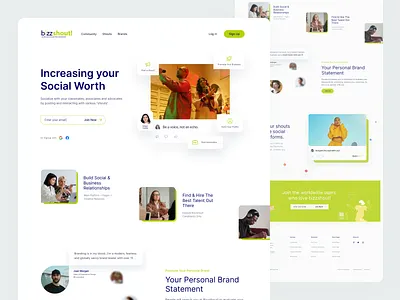 bizzshout: Landing Page Design app design illustration landing page post redesign social app social media ui ux web web design