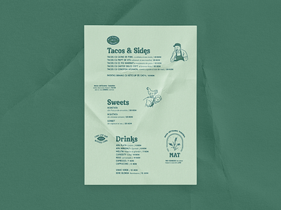 MAT Menu artisanal branding design green logo masa menu resturant taco taqeria typography