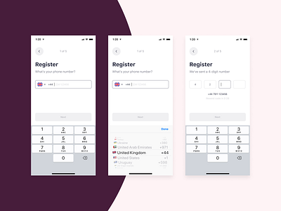 Bringova - Register country design digit number form form design ios iphone 11 pro iphone x login mobile app mobile form onboarding phone number register resend select sign up ui user experience ux