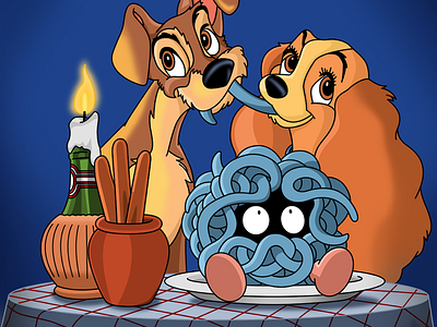 Lady and the Tramp art digital art disney food gradients graphic design illustrations lady and the tramp photoshop vector