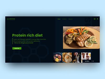 Aminos | A restaurant that serves protein rich diet dark theme food homepage hotel landingpage protein restaurant ui uidesign uiux