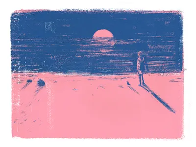 Pink Sunset beach illustration painting pink sunset