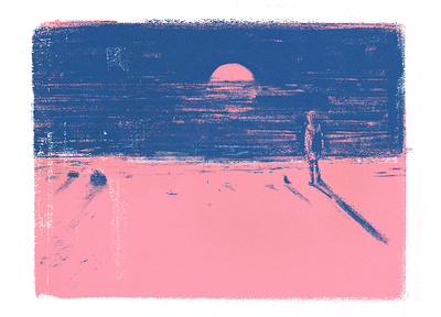 Pink Sunset beach illustration painting pink sunset