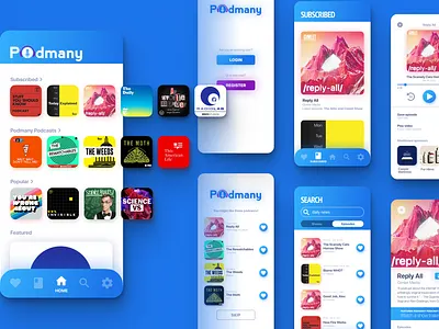 Podmany Podcast App design figma gradient mobile mobile app design mobile ui podcast uidesign