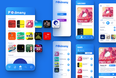 Podmany Podcast App design figma gradient mobile mobile app design mobile ui podcast uidesign